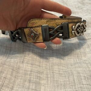 Streets Ahead Santa Monica tan leather belt with silver, turquoise, and …